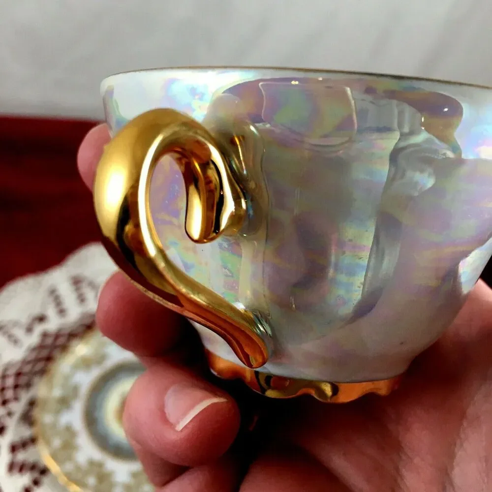 Bavaria Tirschenreuth Germany Iridescent Courting Couple Teacup - Vintage Z & Co